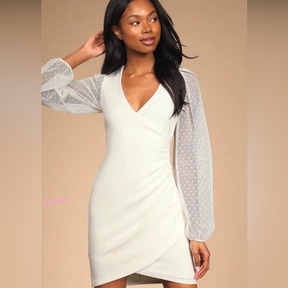 Lulus “Love That Lasts Forever” Ivory Balloon Sleeve Bodycon dress